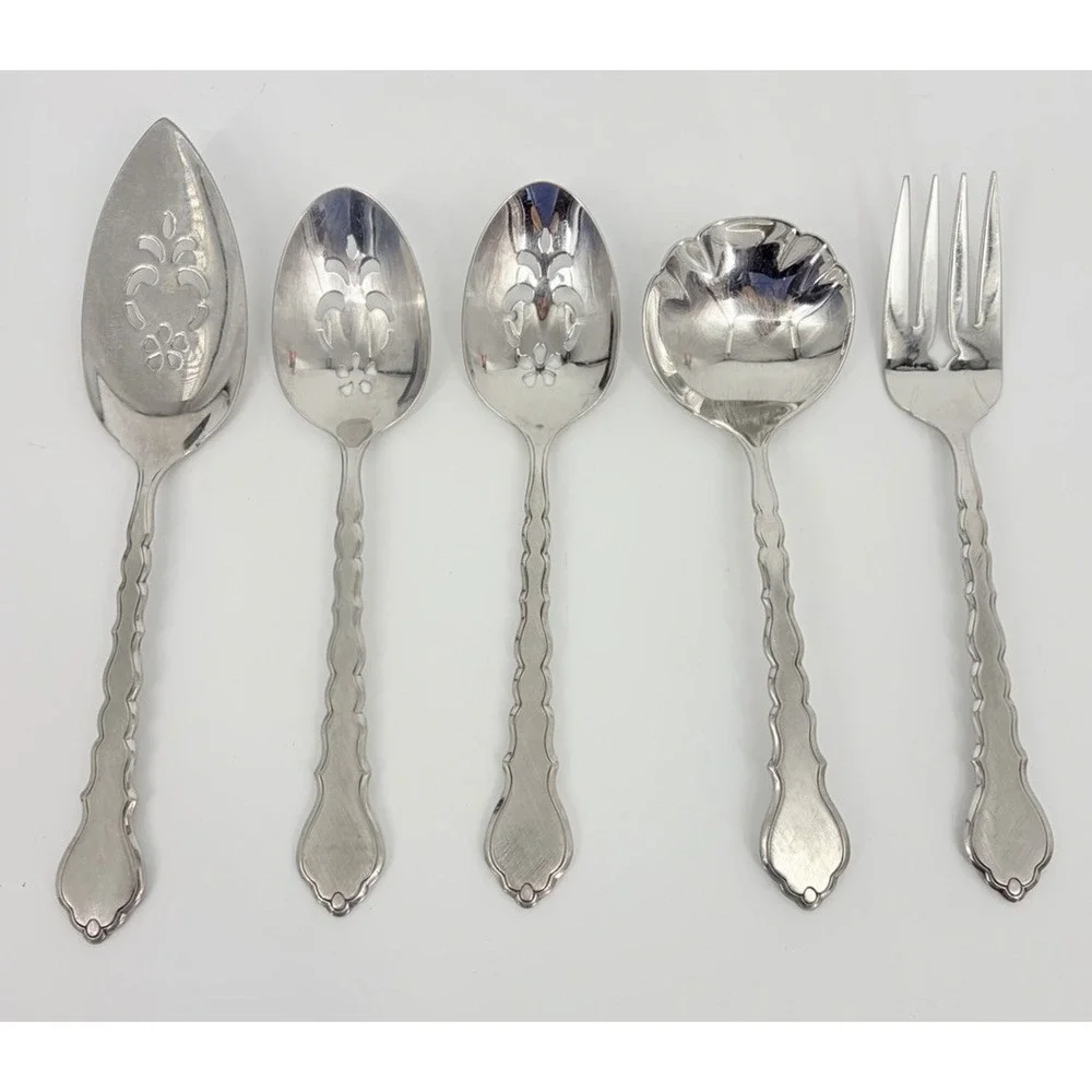 Oneida Community Cello Serving Pieces Slotted Spoons Meat Fork Ladle Pie Server